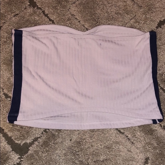 White Tube Top with Blue Stripe Detailing - Picture 3 of 3